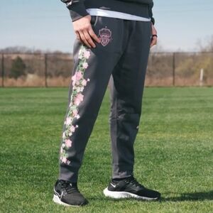 Nike Dark Gray Joggers with Pink Floral Design